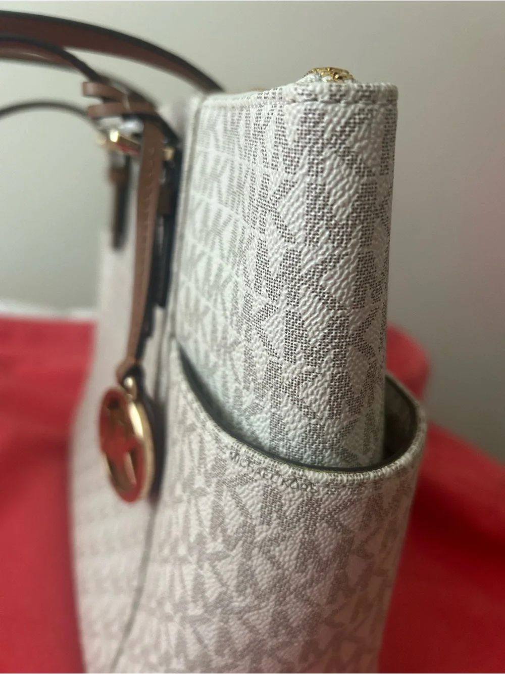 Michael Kors Signature Logo Tote in Beige with Brown Trim (New without tag) - Picture 3 of 5